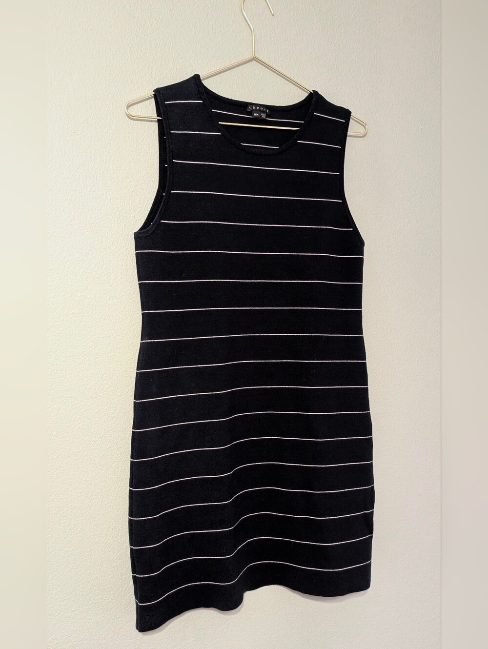 THEORY Navy Blue White Stripe Sleeveless Sheath Dress Wool Medium - Picture 5 of 9